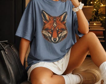 Mystic Fox Graphic Tee Vintage Woodland Animal Shirt Comfort Colors Boho Spirit Fox Top Retro Aesthetic Nature Tee