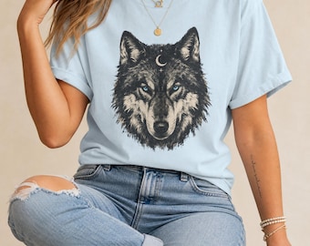 Comfort Colors® Mystical Wolf Moon Shirt, Celestial Wolf Tee, Cute Graphic Tee, Wolf Lover Gift Shirt