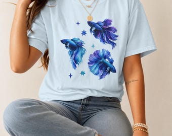 Pretty Betta Fish Graphic Tee Retro Aesthetic Ocean Shirt Comfort Colors Trendy Blue Fish Top Cottagecore Sea Life Tee