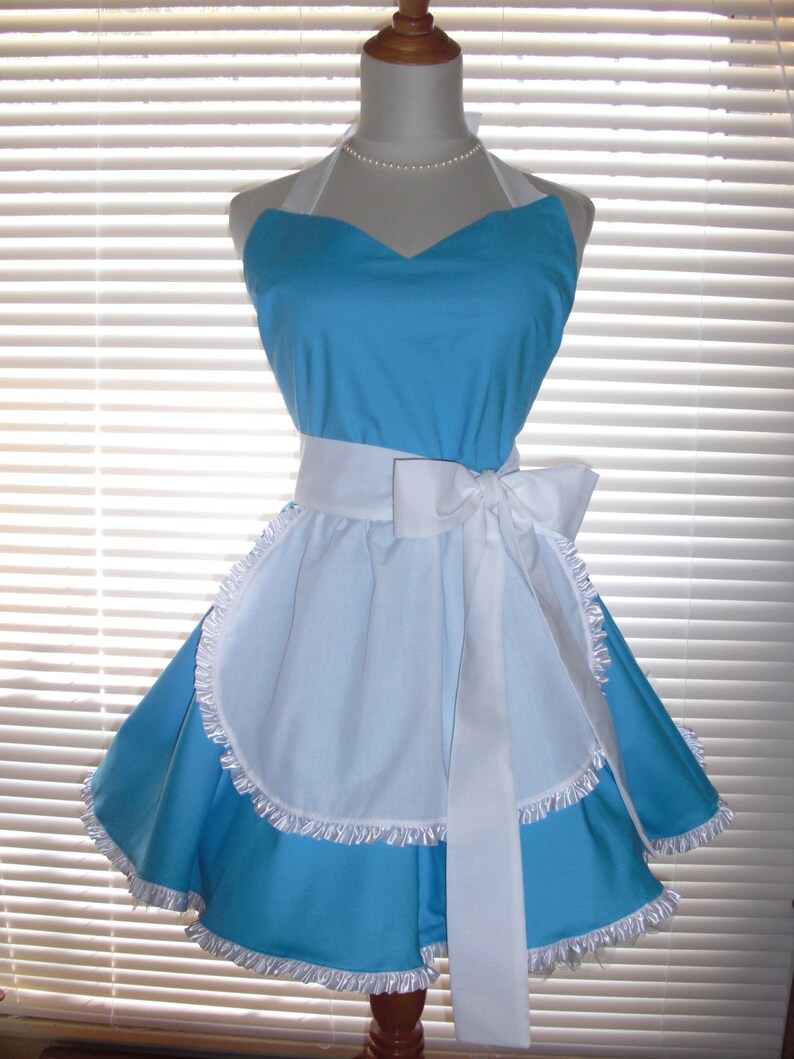 Retro Pinup Costume Apron French Maid Apron Blue and White Etsy