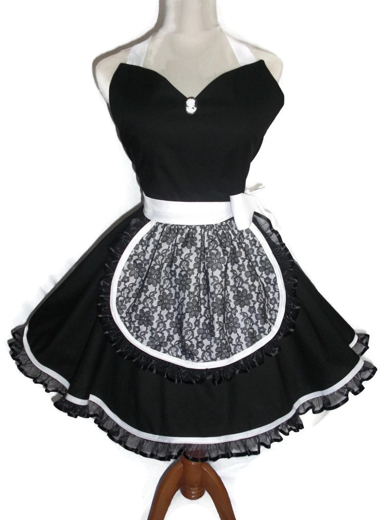 Black and White French Maid Apron Black Lace Apron Costume Etsy
