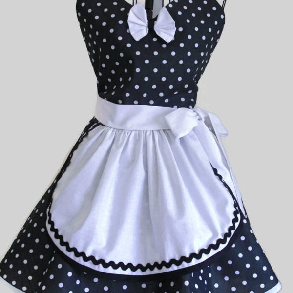 PLUS SIZE Retro Black and White Dot French Maid Apron Extra Wide Circular Skirt