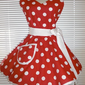 1950s Retro Apron Red Polka Dots Circular Flirty Skirt