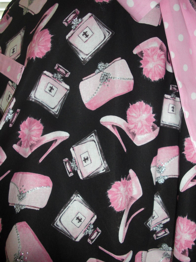 Black and Pink Retro Look Fabric Paired with Pink and White Retro Dots Flirty Circular Skirt Retro Pinup Style Apron Girly Silver Bling