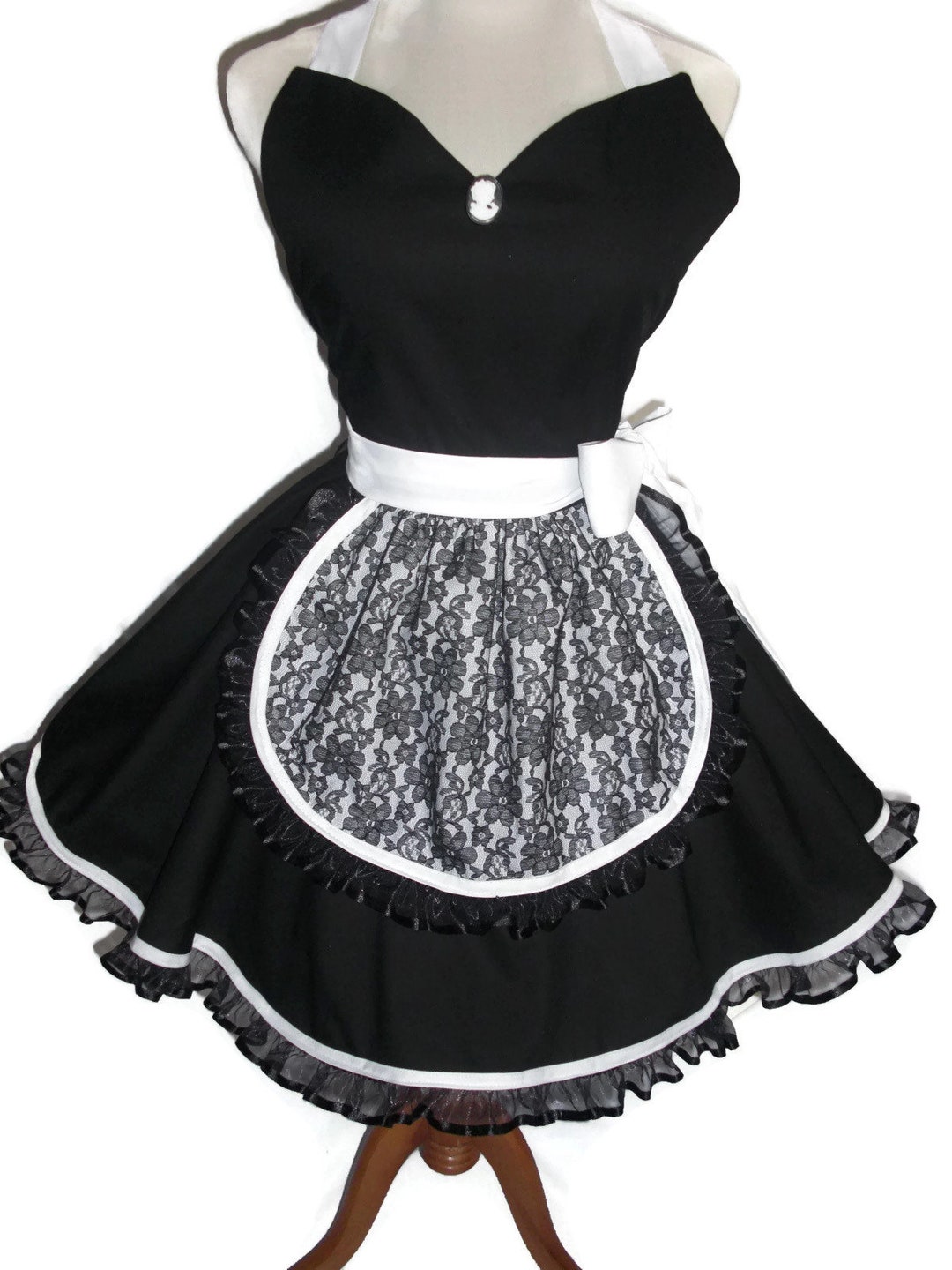 PLUS SIZE Black and White French Maid Apron Black Lace Apron Costume ...