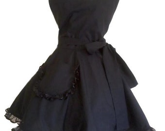 Black Retro Apron Classy Little Black Apron Circular Skirt