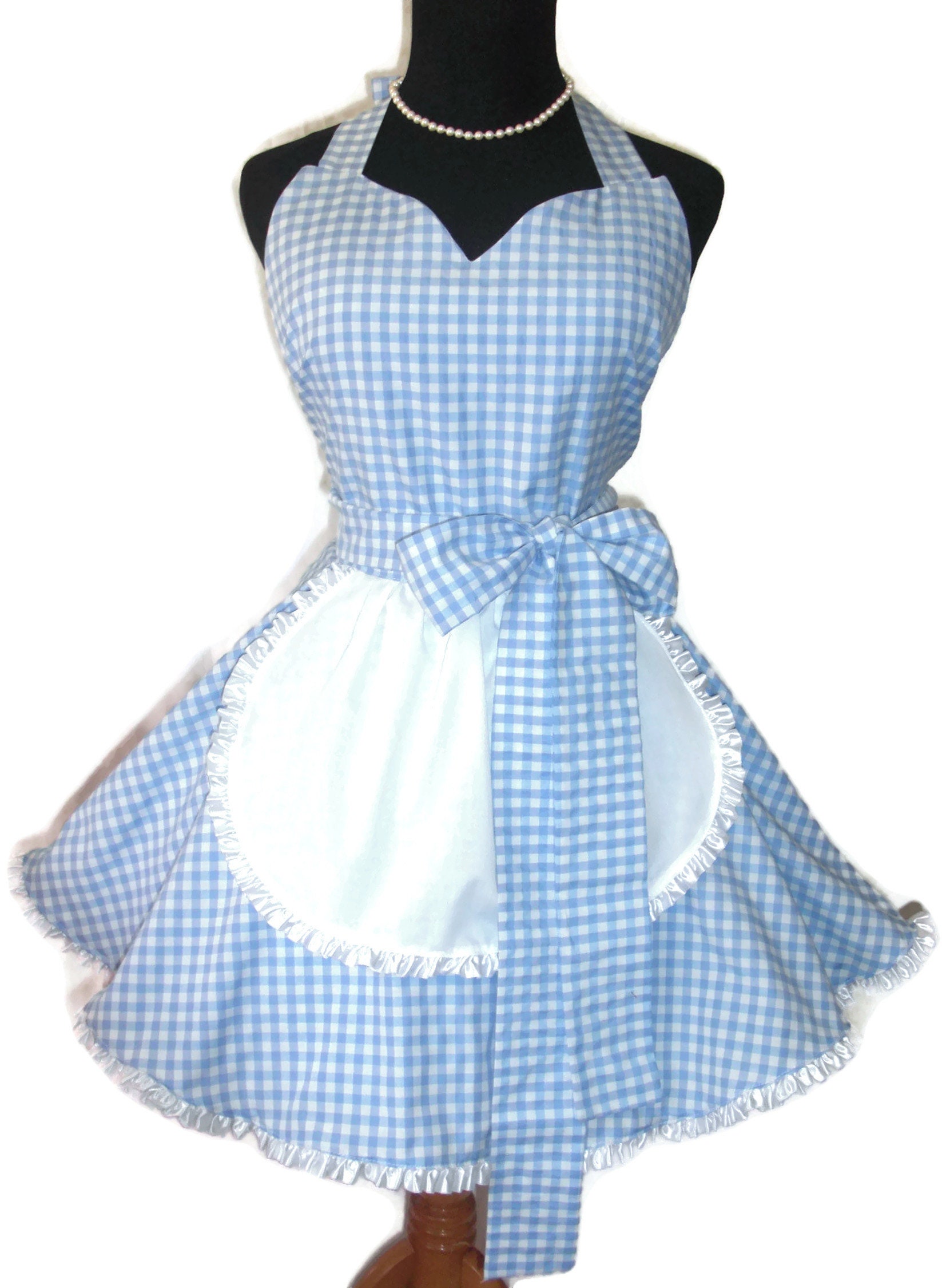 French Maid Costume Apron Blue and White Gingham Full Etsy