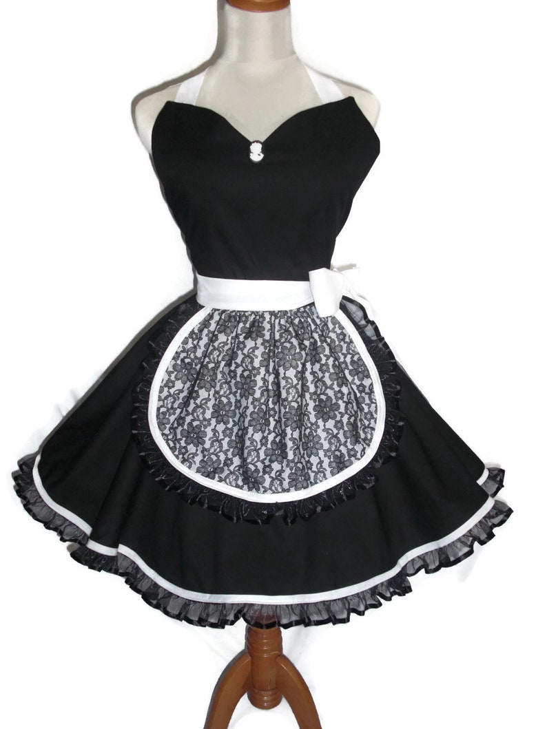 Black and White French Maid Apron Black Lace Apron Costume - Etsy