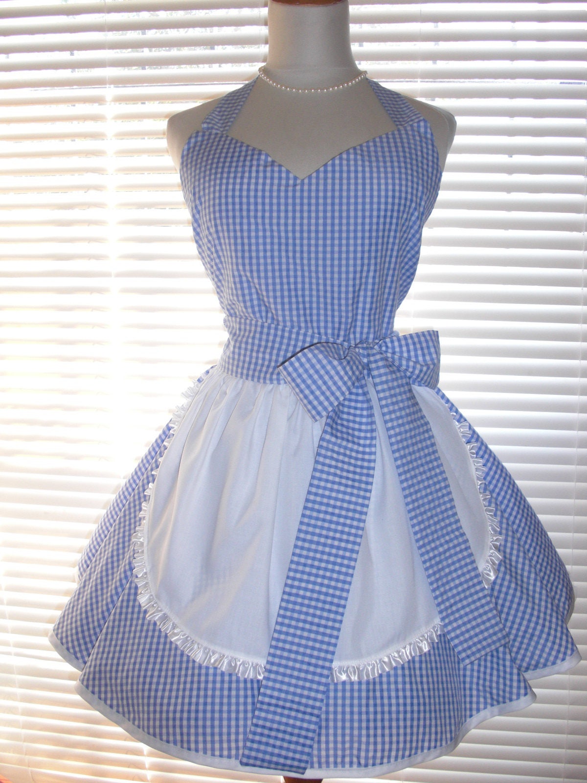 Retro Costume Apron French Maid Apron Blue and White Gingham | Etsy