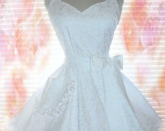 Bridal Apron- White Retro Apron - Classy Little White Apron - Bridal Apron Circular Skirt - Wedding Dress Cover-up - Retro Apron