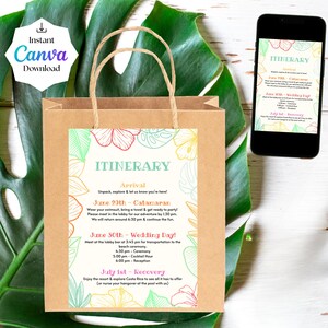 Plantilla de itinerario para boda tropical, editable en Canva, cronograma para boda en la playa (descarga digital)