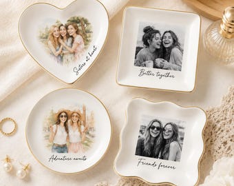 Regalo personalizado para la mejor amiga, plato para joyas con foto personalizada, joyero para amiga, regalo de cumpleaños para ella, propuesta para dama de honor, joyero de cerámica