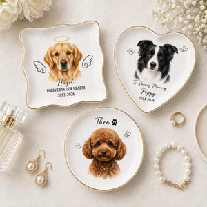 Custom Pet Photo Ring Dish l Personalized Watercolor Dog Portrait Ceramic Trinket Tray,Hand-sculpted Dog Portrait Trinket Bowl