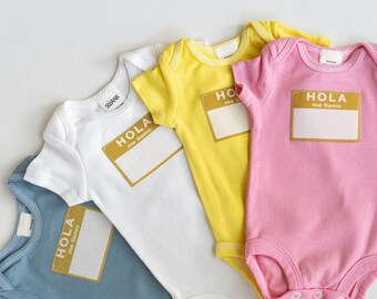 Hola Shirt | Spanish Baby Announcement | Hola My Name Is | Coming Home Outfit | Baby Name Shirt | Personalized Baby | Baby Shower Gift