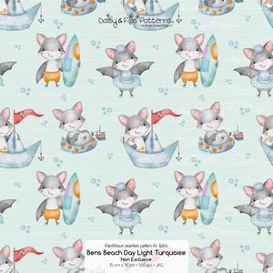 seamless watercolor bat pattern, baby & kids fabric design, ocean nursery print, light turquoise