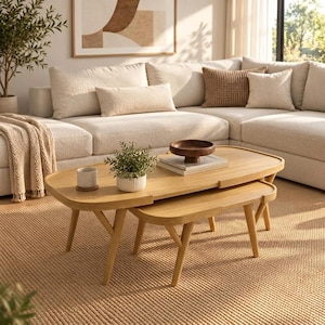 Solid Wood Nesting Coffee Table Set, Mid-Century Modern Center Table, Scandinavian Furniture