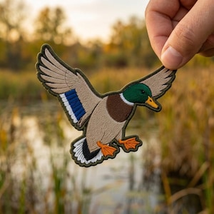 Mallard Duck Embroidered Patch, Flying Bird Applique, Iron On Badge, Wildlife Nature Craft