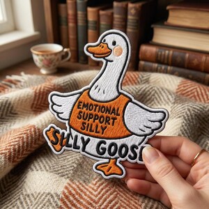 Emotional Support Silly Goose Embroidered Patch, Funny Duck Applique, Cute Animal Badge, Iron On Patch, Mental Health Gift, Jacket Decor