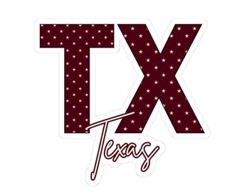 TX Texas Sticker | Maroon Star Pattern Kiss-Cut Vinyl Sticker