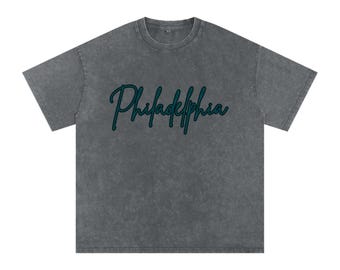 Philadelphia Gameday | Koszulka z bawełny oversize z efektem sprania śniegu