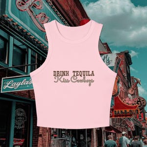 Drink Tequila Kiss Cowboys Tank Top | Western Script Graphic Racer