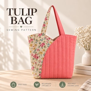Molde para costura de bolsa tote Tulipa acolchoada, estilo japonês patchwork (download em PDF)