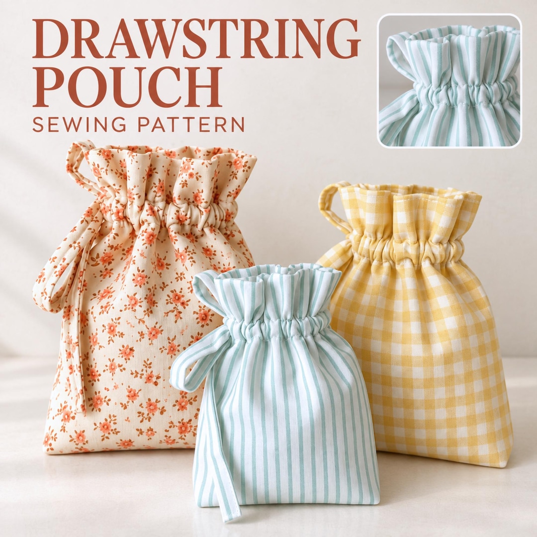 Drawstring Pouch Sewing Pattern PDF, 3 Sizes, Reusable Fabric Gift Bag ...