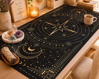 Mystical Celestial Desk Mat – Large Astrology Mouse Pad & Tarot Table Cover