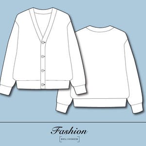 May include: A white V-neck cardigan with four buttons and long sleeves shown from the front, alongside a plain white long-sleeved jumper shown from the back. The text Fashion DELIVERED is printed at the bottom of the image.