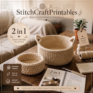 Crochet Basket Pattern PDF — 2‑in‑1 Chunky Storage Basket with Handles • Beginner Friendly • Instant Download