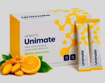 Unicity Unimate Drink Mix | Natural Lemon Flavor | Yerba Mate Beverage Mix | 30 Stick Packs | Daily Drink Mix