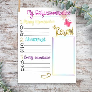 ADHD Chore Chart for Teen & Tween Girls, Summer Daily Responsibility Checklist, Visual Reward System