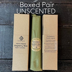 Hand Dipped Real Bayberry Wax Unscented BOXED Hand Dipped Bayberry Wax Taper Candles