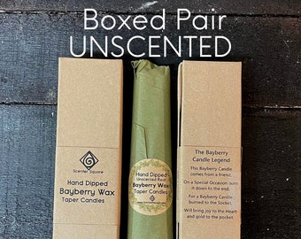 Hand Dipped Real Bayberry Wax Unscented BOXED Hand Dipped Bayberry Wax Taper Candles