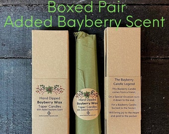 New- Hand Dipped Real Bayberry Wax WITH ADDED SCENT boxed Hand Dipped Bayberry Wax Taper Candles