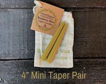 MINI Tapers- Pair of Real Bayberry Wax Mini Tapers ~ Favors Gift~ Spell Candles ~ Ritual Candles ~ Charm Candles ~ Taper Candles