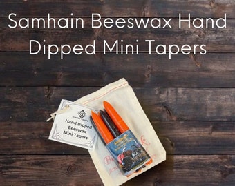 6 SAMHAIN Black and Orange Beeswax Hand Dipped Mini Tapers  ~ Favors Gift~ Spell Candles ~ Ritual Candles ~ Charm Candles ~ Taper Candles