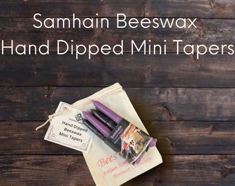 6 SAMHAIN Black and Purple Beeswax Hand Dipped Mini Tapers  ~ Favors Gift~ Spell Candles ~ Ritual Candles ~ Charm Candles ~ Taper Candles