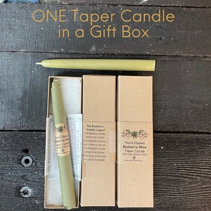 New- One (Single) 8”  Bayberry Wax Taper Candle in a GIft Box*