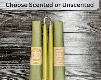 Hand Dipped Real Bayberry Wax 8 Inch Tapers - Tissue Wrapped 8 inch joined pair