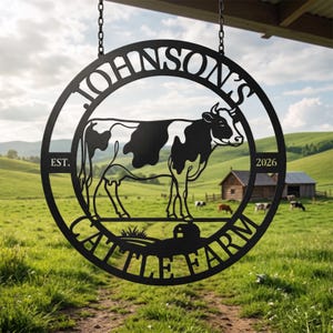 Enseigne personnalisée en métal de ferme de vache, nom de ferme personnalisé, art mural vache, enseigne de ranch, cadeau pour agriculteurs