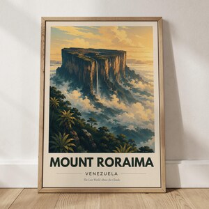 Poster di viaggio vintage del Monte Roraima, Venezuela / Quadro da parete con montagna / Stampa di paesaggio della foresta pluviale / Decorazione per la casa a tema natura