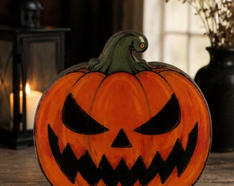 Rustic Pumpkin 2D Flat Wooden Block, Halloween Decor, Fall Season Wooden Counter Sign, Unique Halloween Ornament