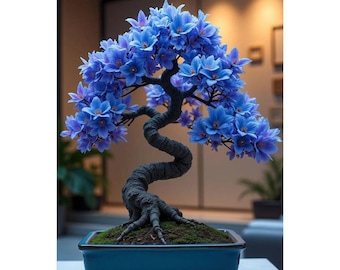 Bonsái de flores azules vivas / Planta ornamental de tronco retorcido (48-53 cm)