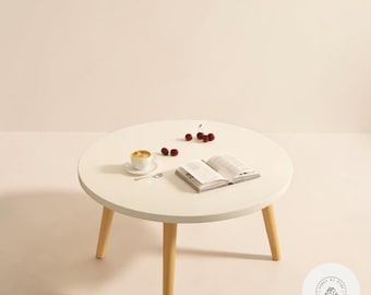 Modern Round Coffee Table Small Wooden Side Table Minimalist Living Room Table Japandi Bedroom Accent Table