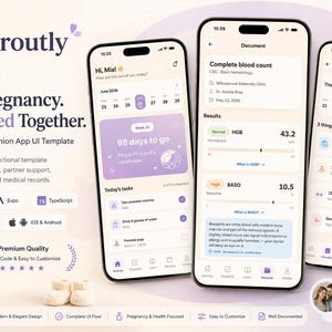 React Native Expo zwangerschapsapp UI-sjabloon | TypeScript babywelzijn mobiele kit (digitale download)