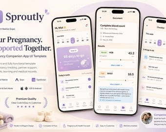 React Native Expo Graviditetsapp UI-mall | TypeScript Baby Wellness Mobilkit (digital nedladdning)