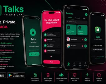 Quellcode der privaten Chat-App „Talks“ | React Native Expo Firebase Messenger (Digitaler Download)