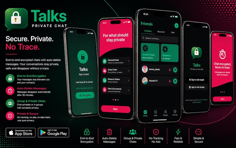 Talks Private Chat App Source Code | React Native Expo Firebase Messenger (Digital Download) image 1