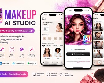 Källkod för Makeup AI Studio | React Native Beauty & Skin Analysis-appen (digital nedladdning)